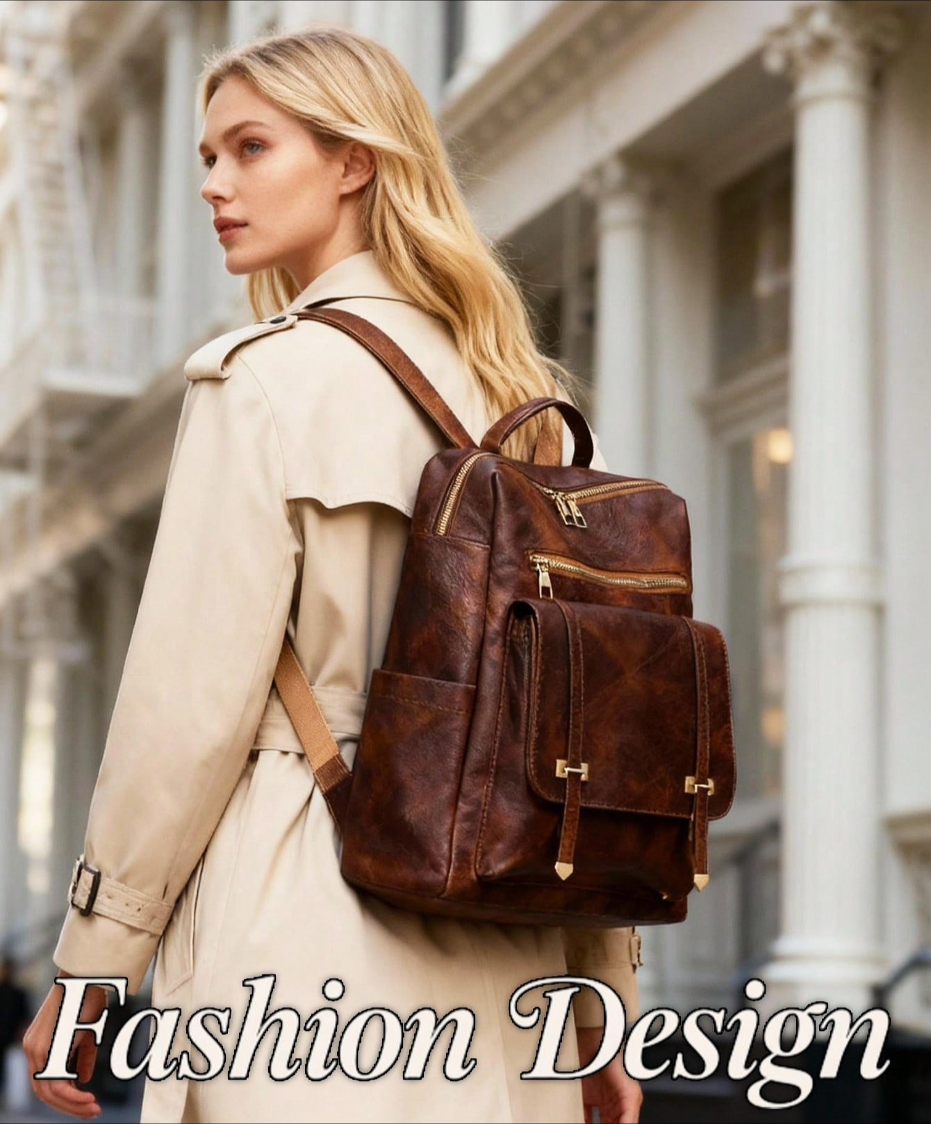 Interior Design University In China - 1pc Large-Capacity PU Leather Backpack, Stylish