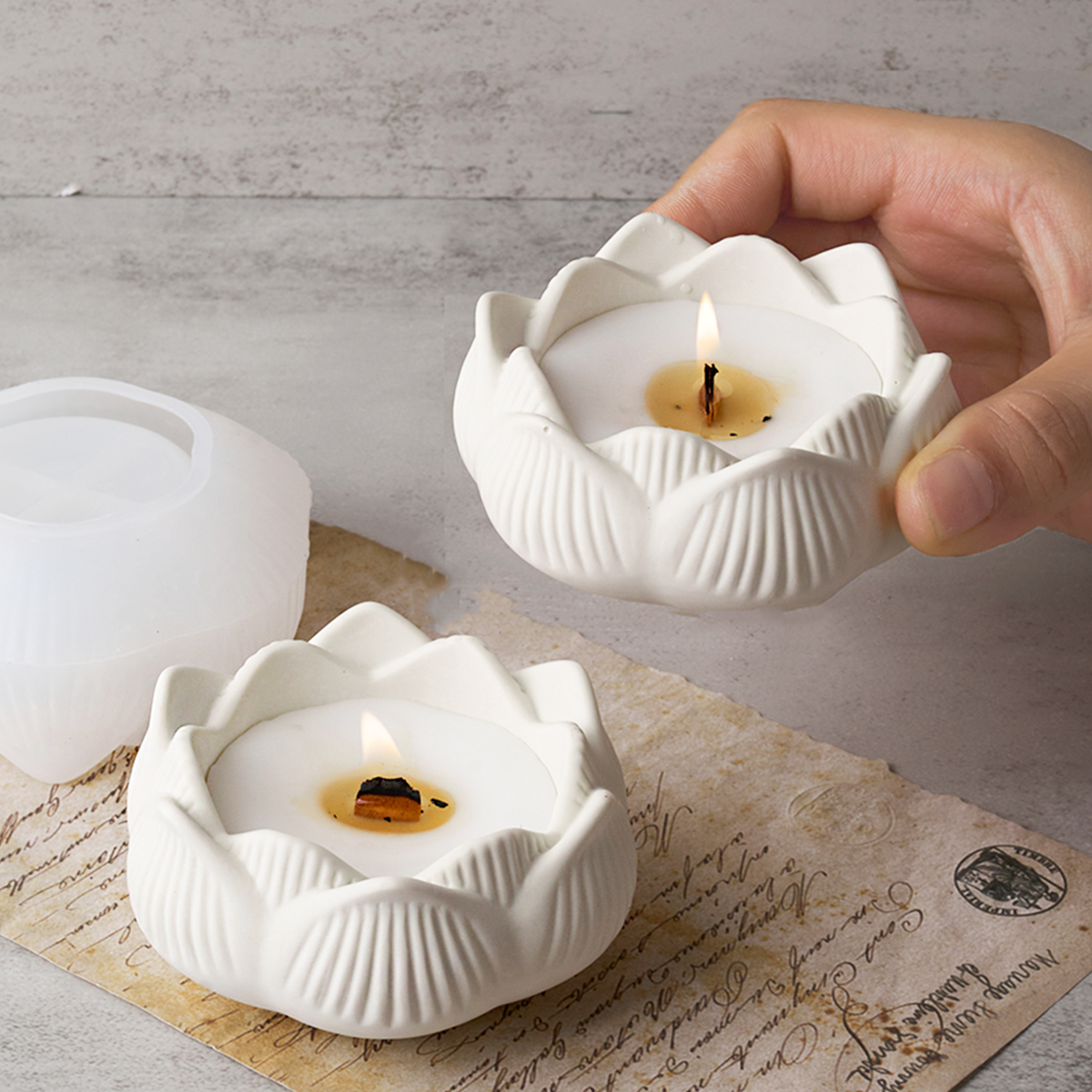 Lotus Shape Candle Holder Plas - Terrazzo Pot Cement incelemesi ve fiyatı