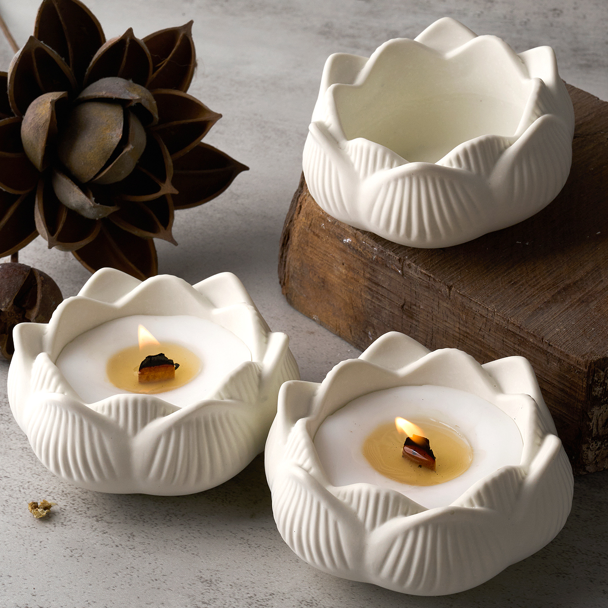 Lotus Shape Candle Holder Plas - Terrazzo Pot Cement incelemesi ve fiyatı