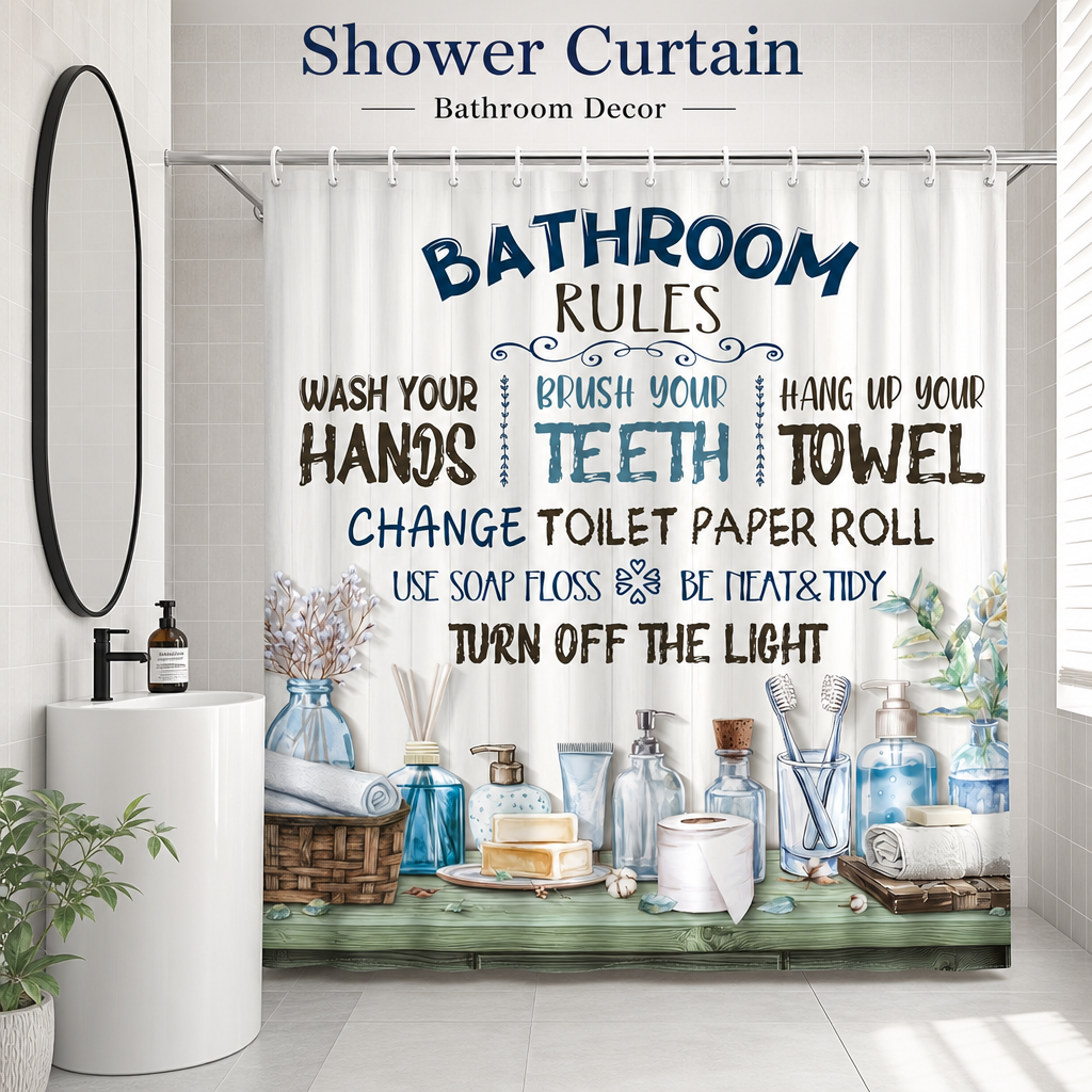 Bathroom Rules Shower Curtain  - Interior Design Quotes incelemesi ve fiyatı