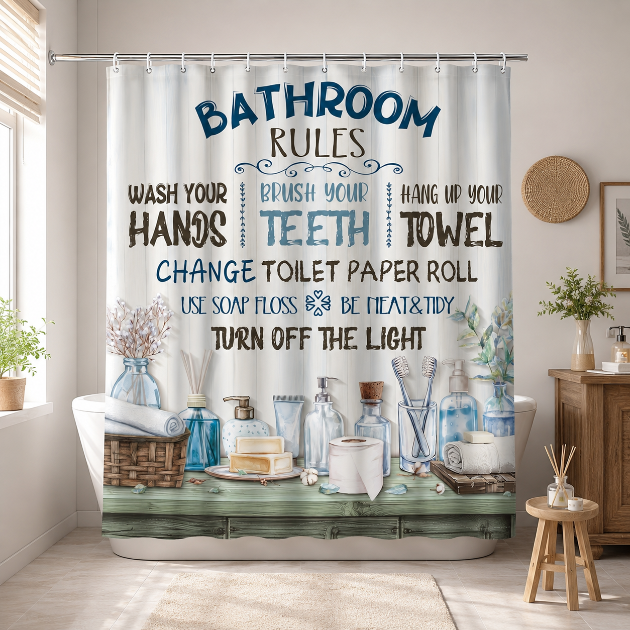 Bathroom Rules Shower Curtain  - Interior Design Quotes incelemesi ve fiyatı