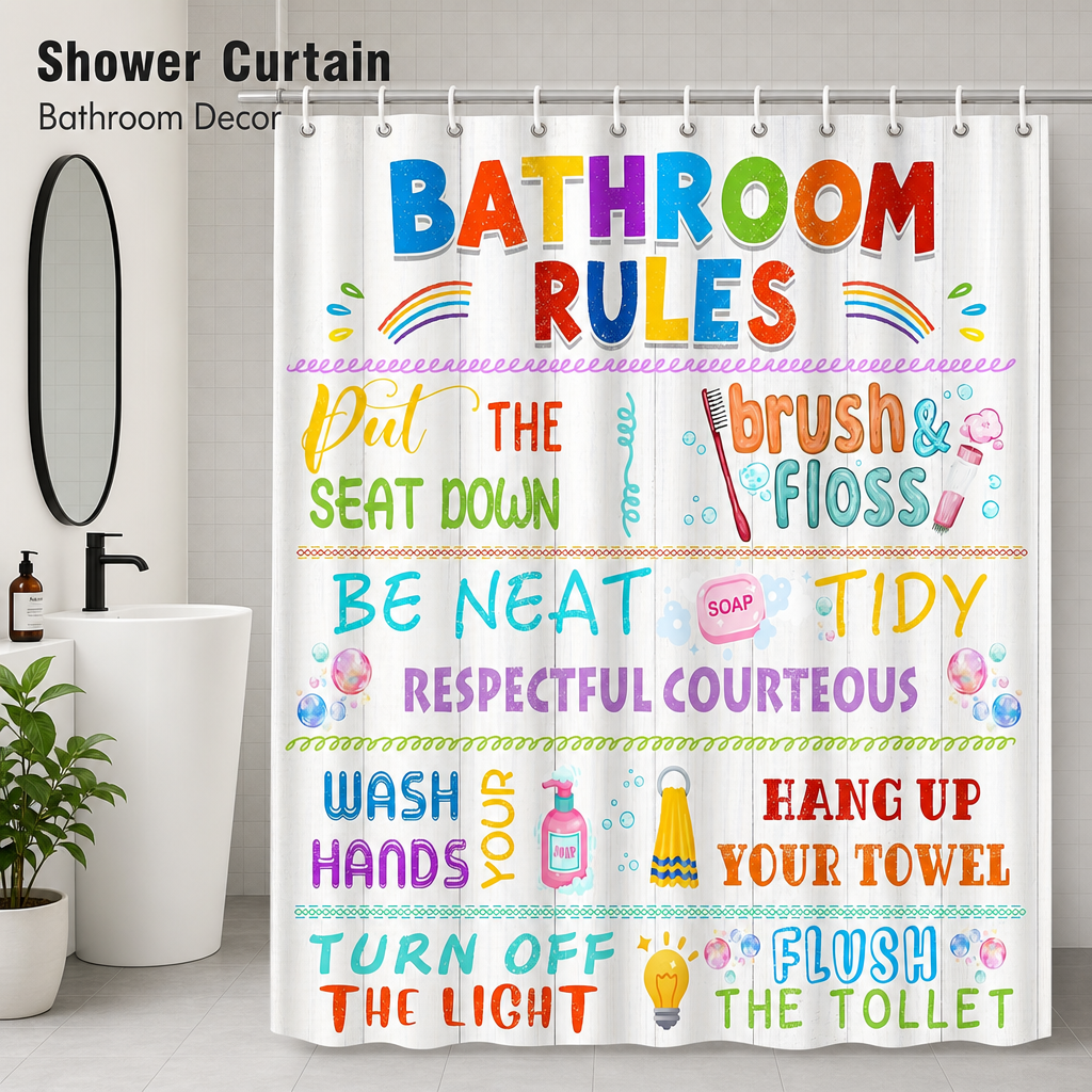 Bathroom Rules Shower Curtain  - Interior Design Quotes incelemesi ve fiyatı