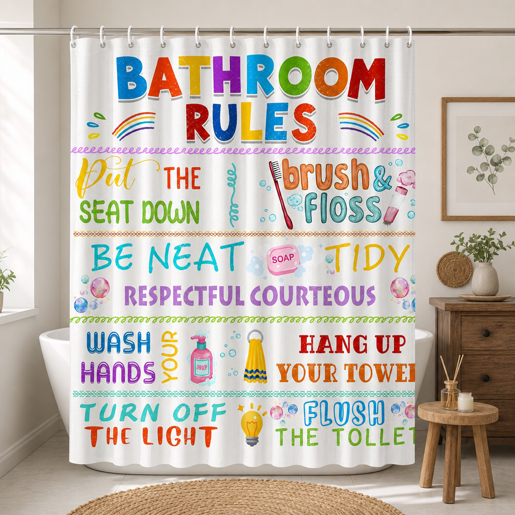 Bathroom Rules Shower Curtain  - Interior Design Quotes incelemesi ve fiyatı